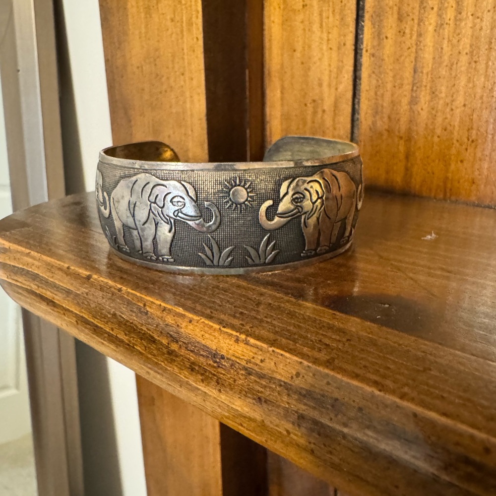 Elephant Design Brass Cuff Bracelet